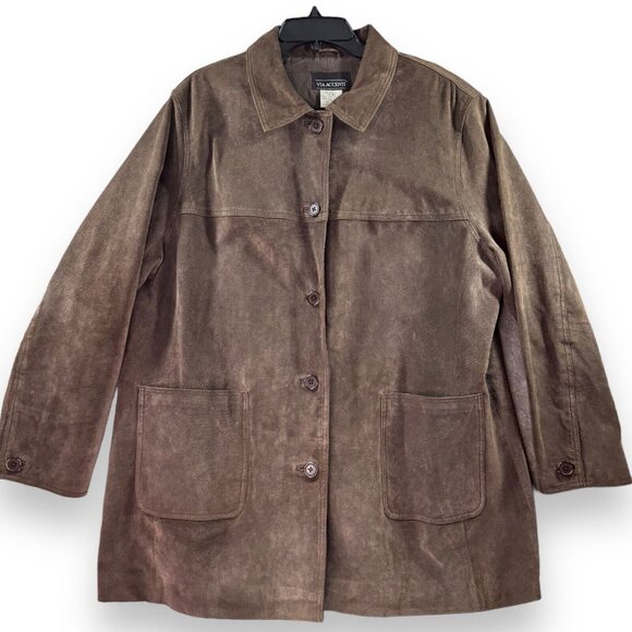 Via Accenti BO Leather Duster Jacket Woman XXL Dark Brown Western Lined Button - Picture 1 of 7